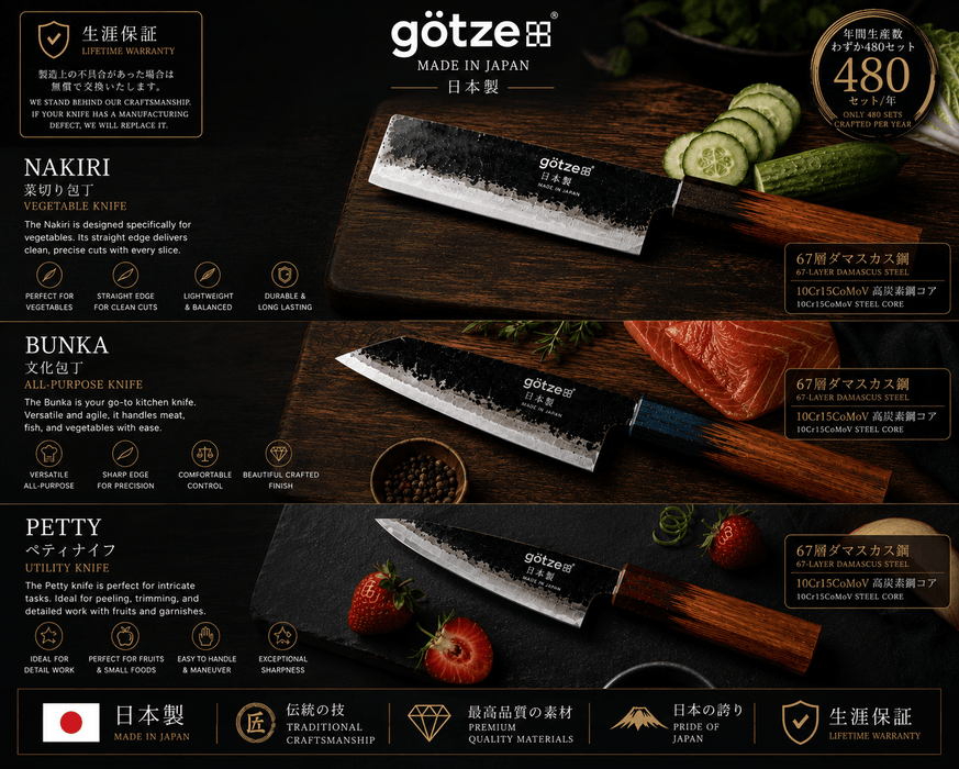 Götze Japanese Collection handcrafted Japanese kitchen knives