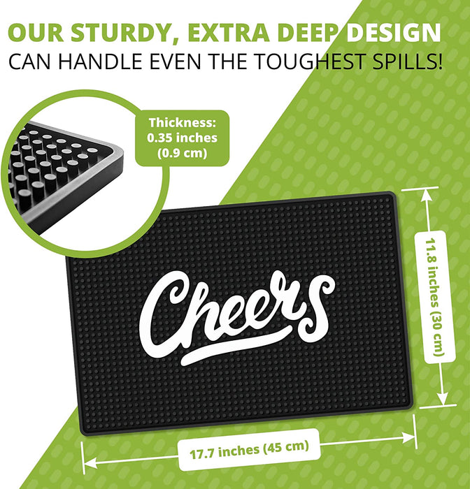Götze Knot & Style Bar Mat with extra-deep 0.35-inch design, measuring 17.7 by 11.8 inches for catching spills and protecting countertops.
