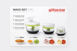 Götze Mavo 3-piece manual food chopper set featuring Sauce Mavo, Fresh Mavo, and Mini Mavo with sharp blades, ergonomic lids, and non-slip containers.