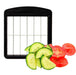 Götze Premium Stainless Steel Food Chopperwith freshly sliced cucumber and tomato on a white background.