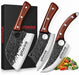 Götze Signature 3-Piece hammered stainless steel kitchen knife set with wooden handles and black gift box packaging.