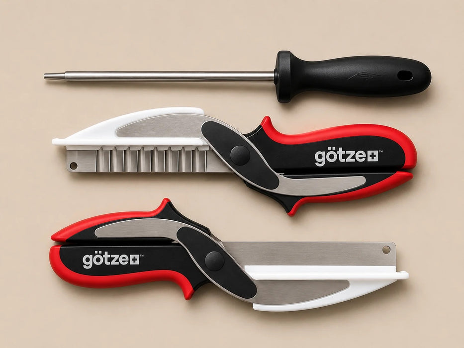 Götze 2-Piece Kitchen Shears Set with Sharpening Rod(NEW MODEL)