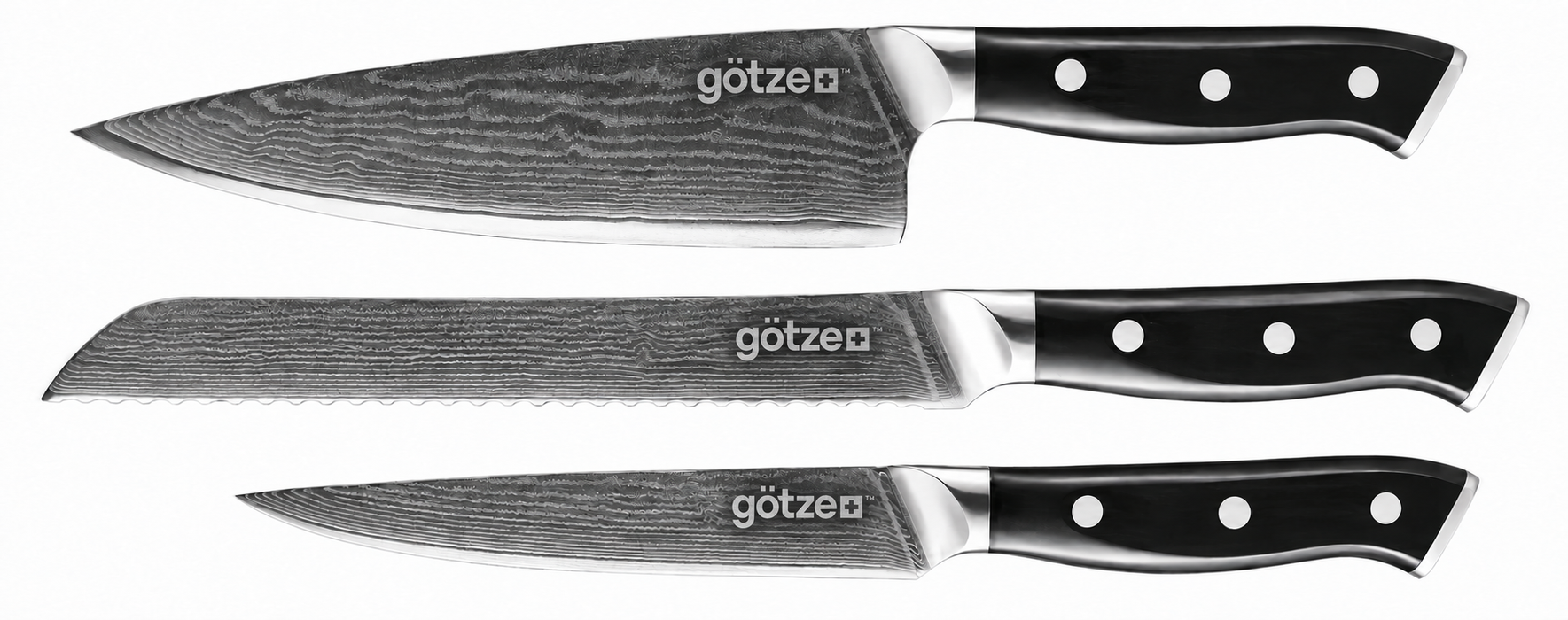 Götze 3-Piece Damascus Kitchen Knife Set