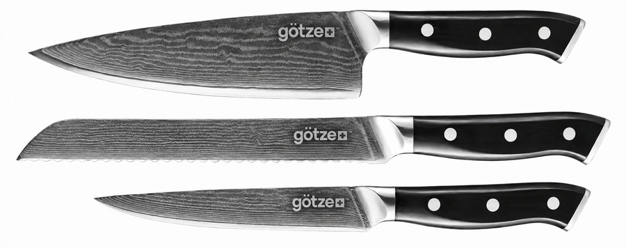 Götze 3-piece Damascus knife set