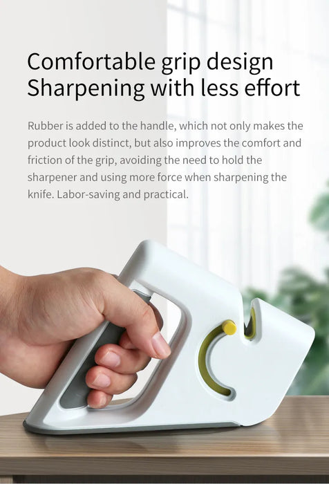 Götze 4-in-1 Knife & Scissors Sharpener with a rubberized ergonomic handle designed for a comfortable grip and easier sharpening with less effort.