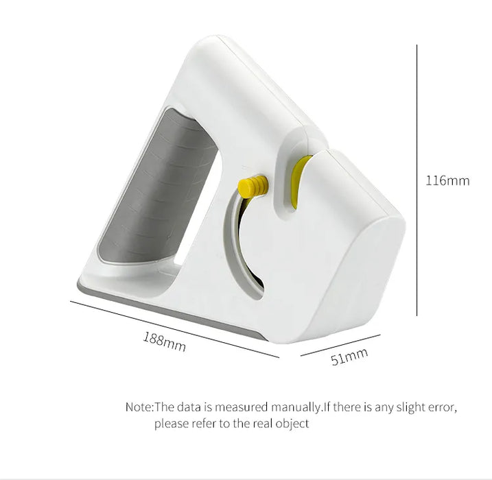 Götze 4-in-1 Knife & Scissors Sharpener measuring approximately 188 mm long, 51 mm wide, and 116 mm high, with ergonomic handle and non-slip base.