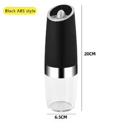 Götze Electric Salt & Pepper Grinder Set with clear spice chamber, stainless steel accent, measuring approximately 20 cm tall and 6.5 cm wide.