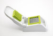 Götze FreshCut Food Dicer with white hinged press, green stainless steel cutting grid, and built-in collection base on a white background.