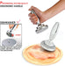 Götze Reversible Dual-Sided Meat Tenderizer & Pounder with ergonomic handle and spiked tenderizing surface, shown on chicken with removable gasket for dishwasher cleaning.