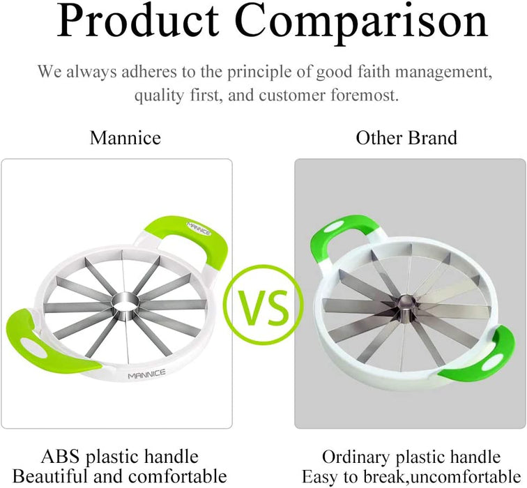 Götze watermelon slicer comparison highlighting durable ABS plastic handles and a comfortable grip versus a standard plastic watermelon cutter.
