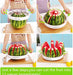 Götze watermelon slicer shown in four steps cutting a whole watermelon into 12 even wedges using stainless steel blades and green handles.