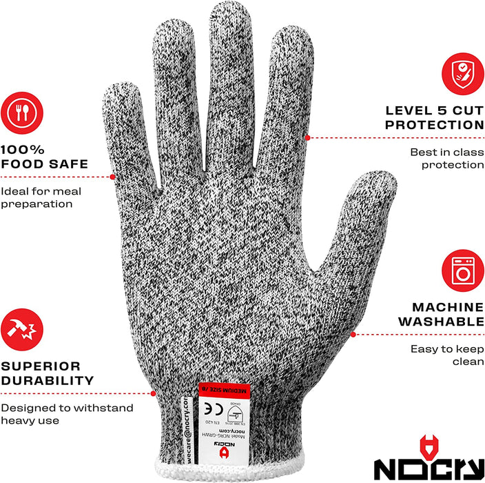  Premium Cut Resistant Glove Level 5 cut-resistant kitchen safety glove featuring food-safe material, machine-washable construction, and durable protection for meal preparation.