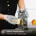 Premium Cut Resistant Glove worn while grating cheese with a stainless steel box grater for safer food preparation.